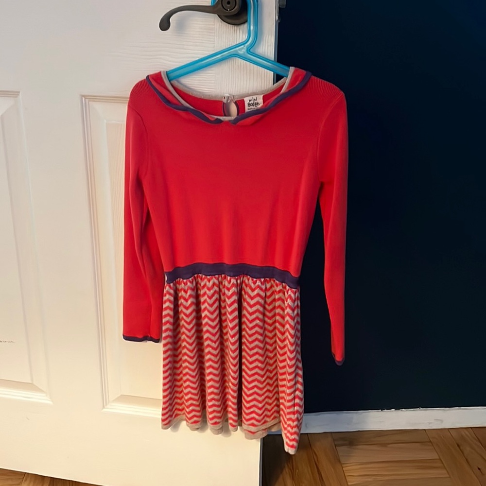 Mini boden knit dress size 6-7T EUC pink, purple & silver